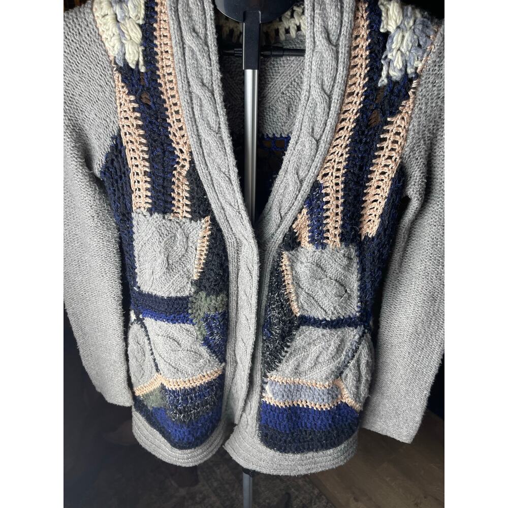Free People Patchwork Cable Knit Button Cardigan … - image 2